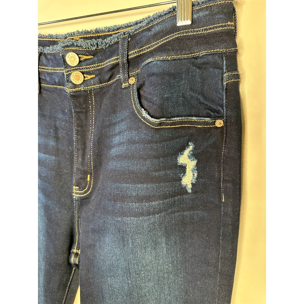 Kancan Gill High Rise Flare Jeans Dark Wash Distressed Raw Hem Size 13 / 30 - Picture 7 of 16